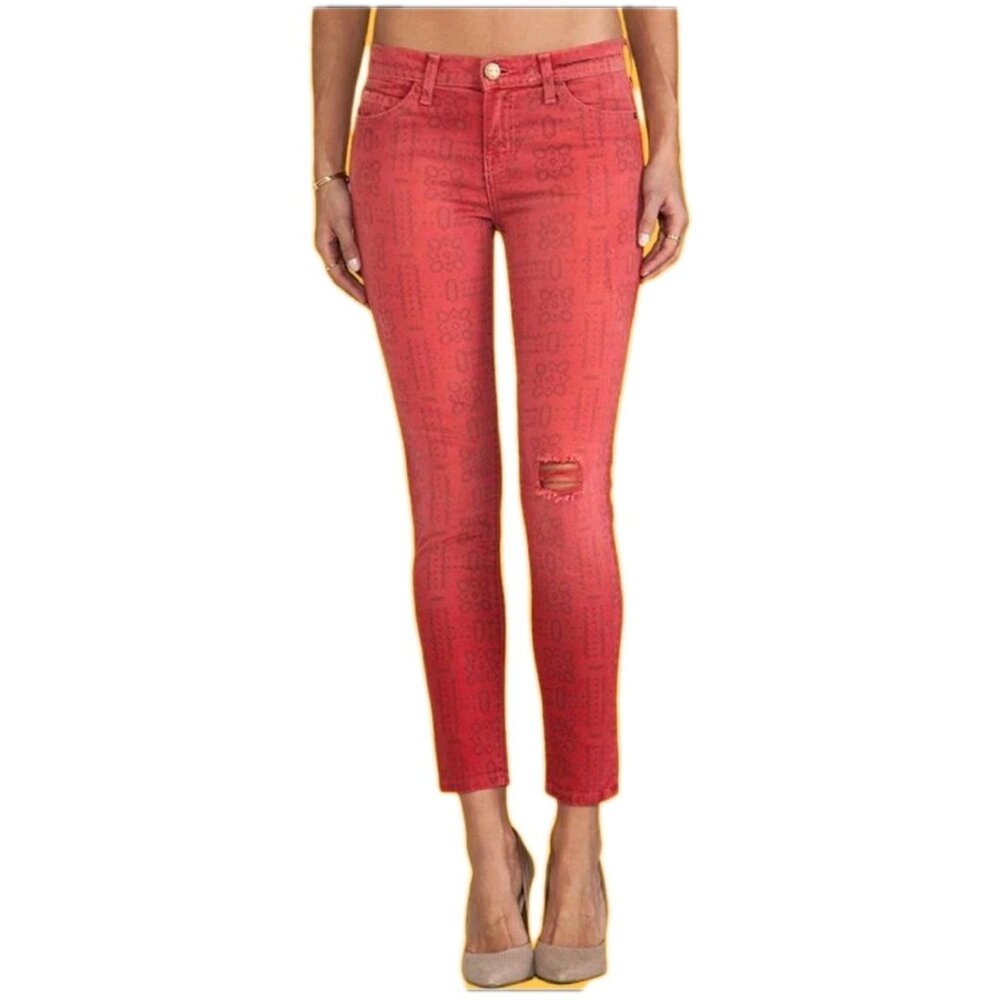 NWT Current/Elliott The Stiletto in Red Coral Bandana Stretch Skinny Jeans 25